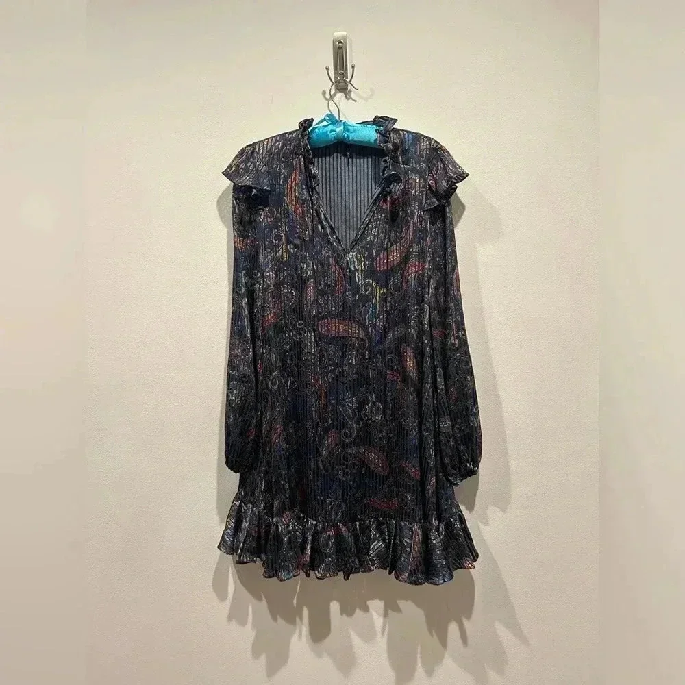 MAJE Riley Ruffled Paisley-Print Mini Dress / Size 2 / - Picture 3 of 13